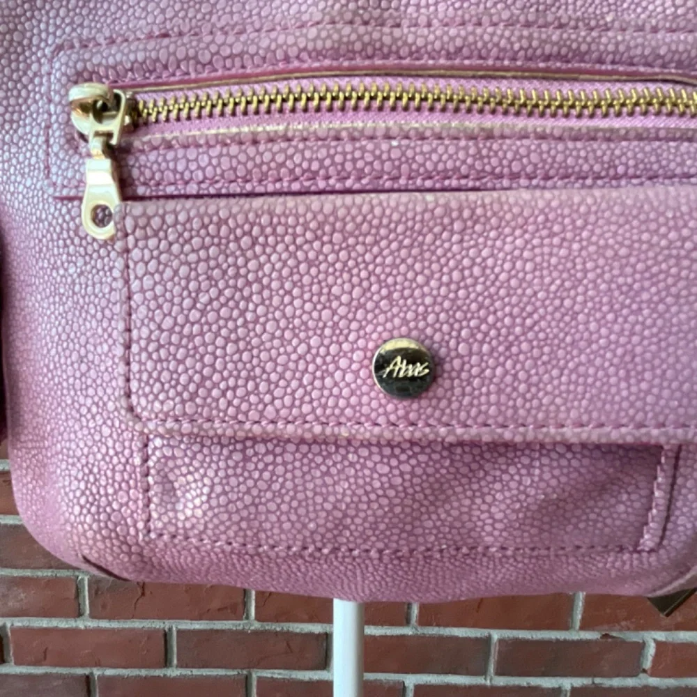 •Abas Pink Lavender Embossed Leather Crossbody Bag ZipClutch Pouch